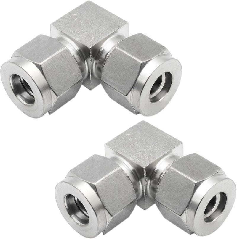 Goldpea Stainless Steel 304 Compression 90 Degree Elbow 6mm OD x 6mm OD Tube Fitting with Double Ferrule, Pack of 2 - Image 1